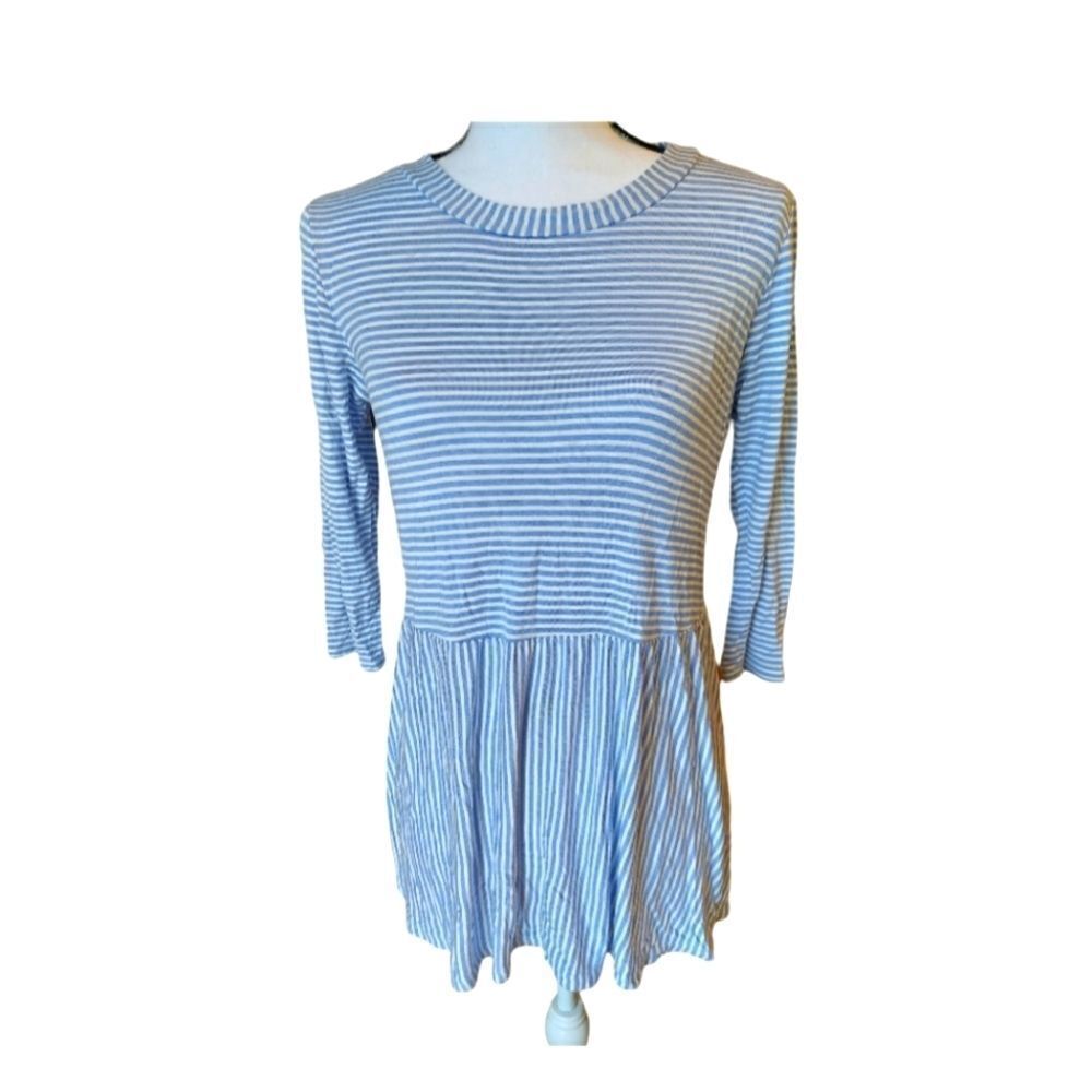 E Luna Blouse Blue And White Striped Womens Size Medium - Picture 2 of 8